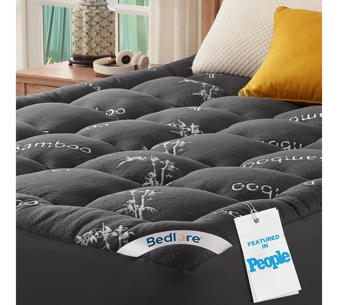 BEDLORE Full Size Mattress Topper Viscose Bamboo, Pillow Top Mattress Pad | Stretchable Pockets Fit 6"-15" Mattress, Soft Breathable Thick Mattress Topper for Back Pain Relief & Hot Sleepers(Dark Gray)