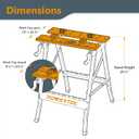 POWERTEC Portable Small Workbench with Vise, Imprinted Ruler and Protractor Scale, Folding Sawhorse/Worktable and 4 Bench Dogs for Woodworking Projects (MT4006V)