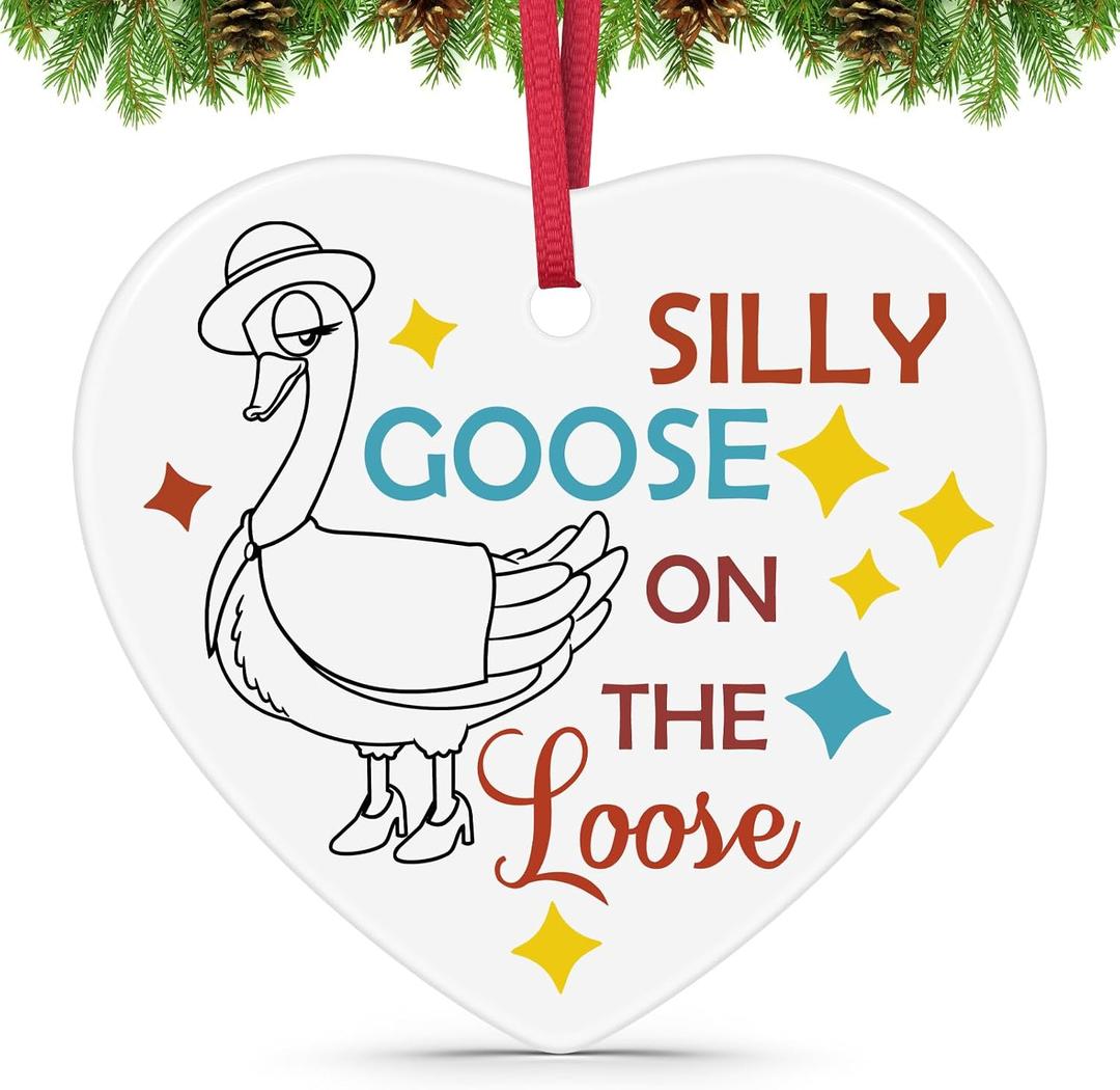 Goose Lover Gift Ceramic Christmas Ornaments Silly Goose Gifts Gag Gifts Animal Lovers Gift Ideas Christmas Birthday Presents Christmas Tree Decorations Ornament for Women Men Friends Sister Mom