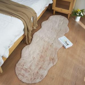 Soft Faux Sheepskin Fur Rug 2x5 Light Brown Beige Fluffy Bedside Rugs Plush Rug Shag Nursery Carpet Area Rugs for Living Room Bedroom Playing Room Decor