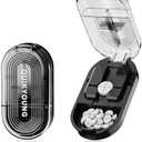 2 x Pill Cutter Pro Professional Pill Splitter for Small Tiny and Large Pills with Double Stainless Steel Blades Centering Guide Tablet Vitamin Cutter Halves Quarters Medical Grade (Black)