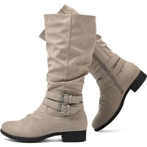 Luoika Women's Extra Wide Calf Knee High Boots, Wide Width Round-Toe Blocked Heel Winter Tall Boots. (Grey 403)