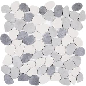 Diflart Pebble Tile for Shower Floor, Gray and White Oval, 5 Sheets, Pebble Backsplash for Kitchen Bathroom Wall and Floor Tile (11.8x11.8 Inch)