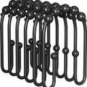 AmazerBath Shower Curtain Hooks, Black Rust Proof Non-Slip Double Hooks for Shower Curtain, Sturdy Metal Rings Bathroom 12Pcs