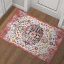 2x3 Washable Area Rug, Low-Profile Entryway Rug with Non-Slip Backing & Durable Edge Binding, Vintage Rug Pattern, Small Rugs for Entryway, Kitchen & Living Room
