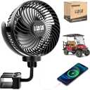 10L0L Rechargeable Portable Fan-8000mAh Battery Operated Fans Compatible with Yamaha/EZGO/Club Car/Tents/Prams/Wheelchairs/Golf Cart Push Cart with LED Light, 360 Rotatable, 3 Speed (Black)