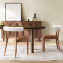 Kmax Dining Room Chairs Mid-Century Modern Leather Kitchen Chairs with Natural Walnut Finished Frame, Fur White Curved Back, 2-Pcs Set, PU Brown