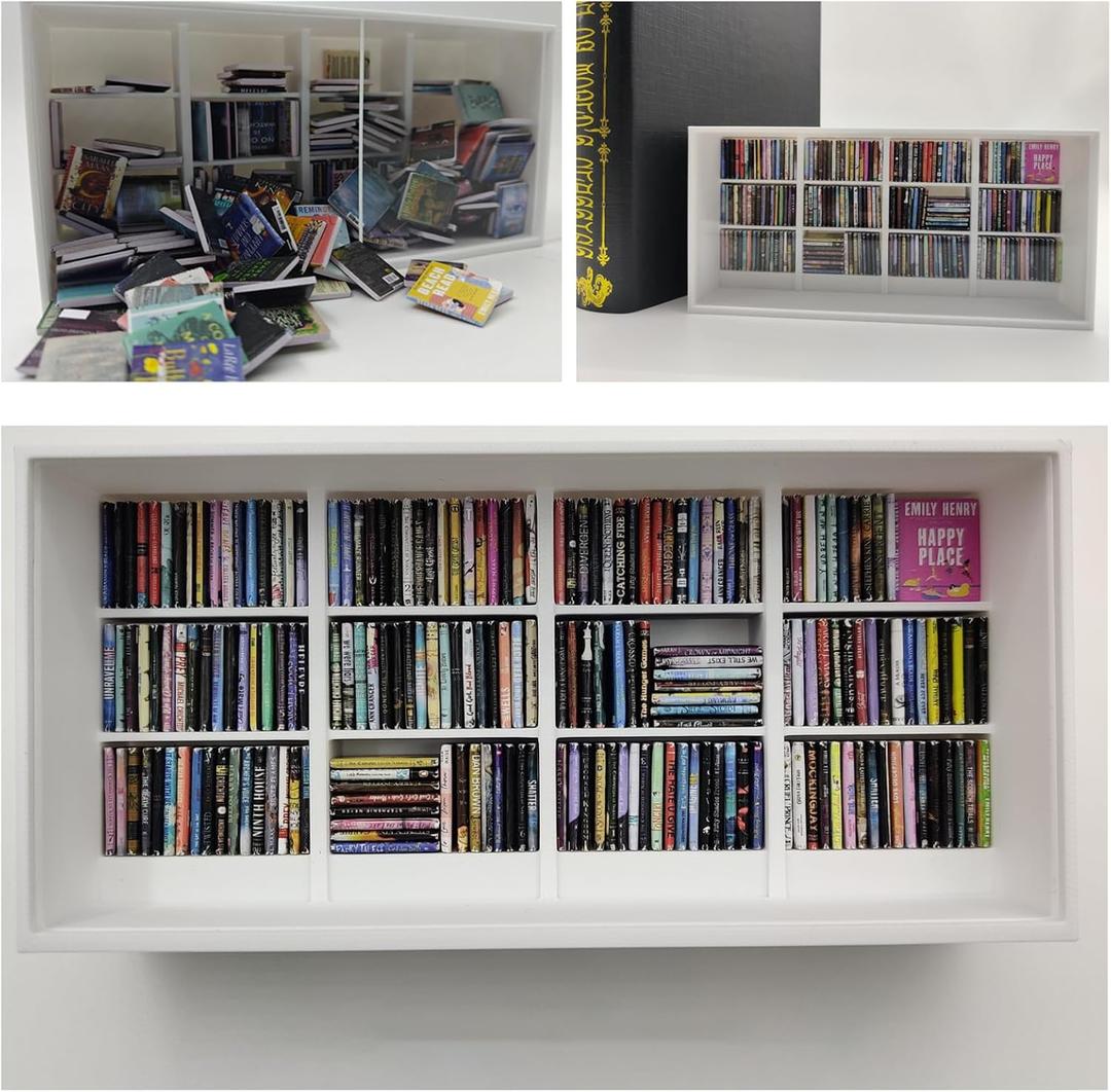 Anxiety Bookshelf Ornament, Shake Away Your Worries with 200 Miniature Books, Charming Home Decor for Book Lovers, Stylish Office Shelf Display (Miniature Bookshelves, White)