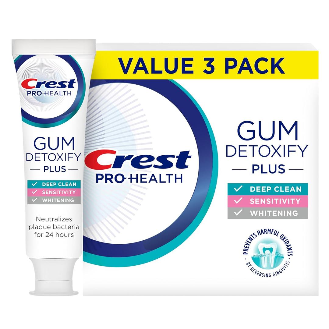 Crest Pro-Health Gum Detoxify Plus Toothpaste 4.5 oz Pack of 3 - Antibacterial Fluoride Toothpaste, Sensitivity Protection, Whitens Teeth, Anticavity, Plaque Control