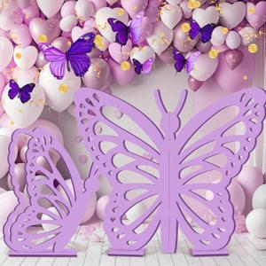 Yousoontic 2 Pcs Large Wood Butterfly Prop 41 Inch and 24 Inch Butterfly Standing Wings Cutout Backdrop Decoration for Birthday Baby Shower Wedding Party (Purple)