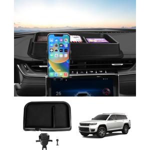 Autorder Phone Holder Mount for Jeep Grand Cherokee 2022 2023 2024 2025/Grand Cherokee L 2021 2022 2023 Center Console Dashboard Organizer with Phone Stand with Anti-Slip Mat