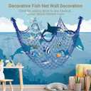 2 Pack Fish Net Decorations, 80x40 Inch Navy Blue Fishing Net Decor for Under The Sea Hawaiian Beach Theme Party, 3mm Thick Natural Cotton Versatile Nautical Netting for Party Wall Table Ceiling Decor