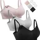 HOFISH 3PACK Full Bust Seamless Nursing Maternity Bras Bralette S-XXL with Extra Bra Extenders & Clips (Large, Black /Grey /Elegant Pink)