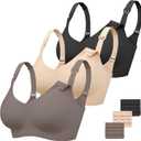 Vinfact 3 Pack Nursing Bras for Breastfeeding Comfort Maternity Bras for Pregnancy Wireless Seamless Breastfeeding Bras (Large, Black/Nude/Gray)