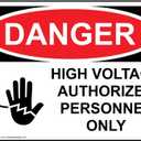 ComplianceSigns.com DANGER High Voltage Authorized Personnel Only OSHA Safety Label Decal, 5x3.5 in. Vinyl 4-Pack for Restricted Access Electrical