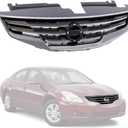 Front Grille Compatible With Nissan Altima 2010 2011 2012 (Sedan) Base S SL Hybrid Front Grill Assembly Replacement Part (With Chrome Shell Frame With Black Insert)