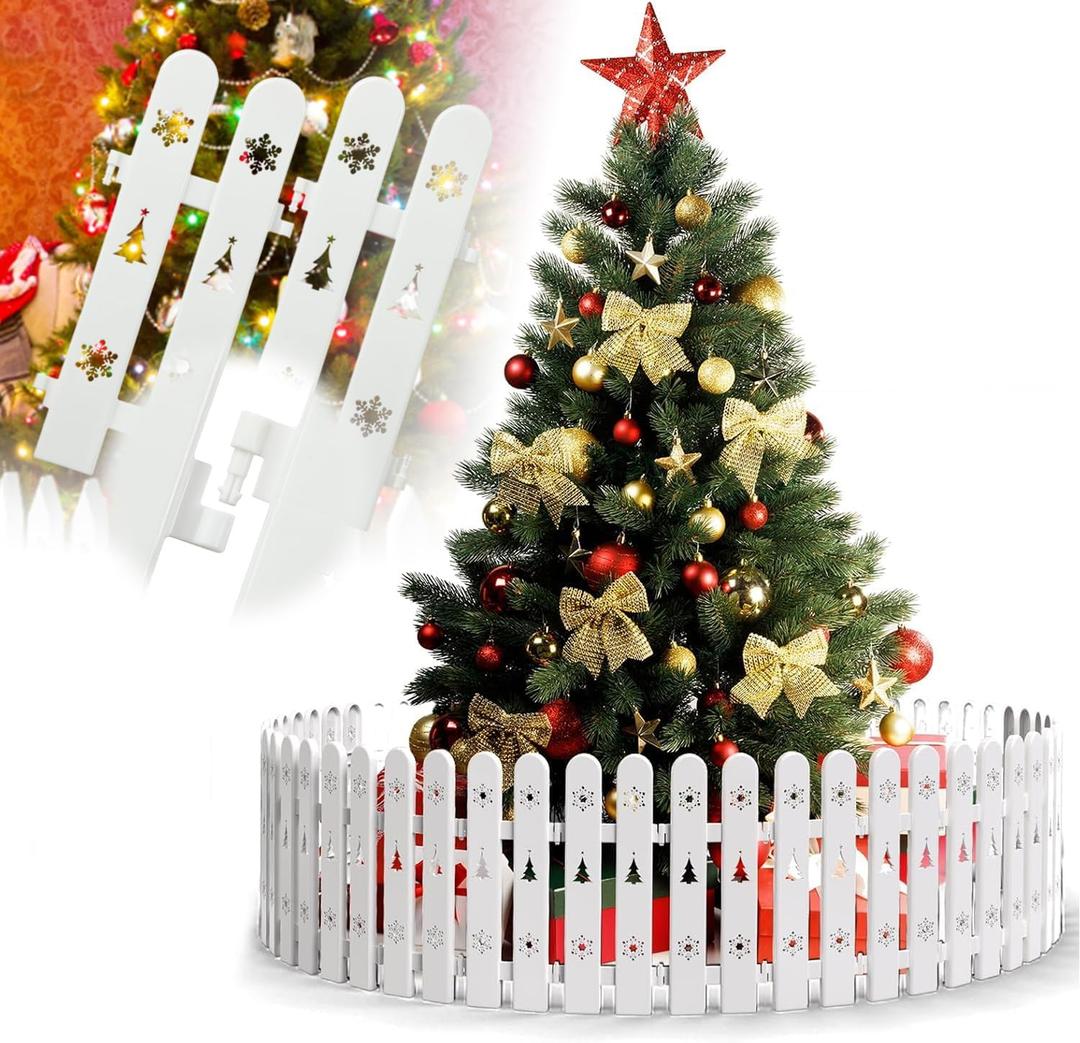 Christmas Tree Fence Barrier for Kids & Pets - 30Pcs Freely Assemble Decorative White Picket Fence,Thickened Xmas Tree Protector Panel, Puppy & Toddler Proof Indoor Plastic Decoration Fence
