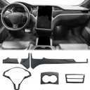 Carbon Fiber Interior Trim Cover Kit Compatible with 20122020 Tesla Model S & 20162020 Model X Steering Wheel Cover, Dashboard Cover, Cup Holder Cover, Air Vent Cover Interior Accessories