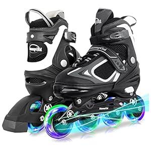 MammyGol Adjustable Inline Skates for Kids Boys Girls Youth Beginner with Light up Wheels Ages 4-16 (Small - Little Kid (10-13US)