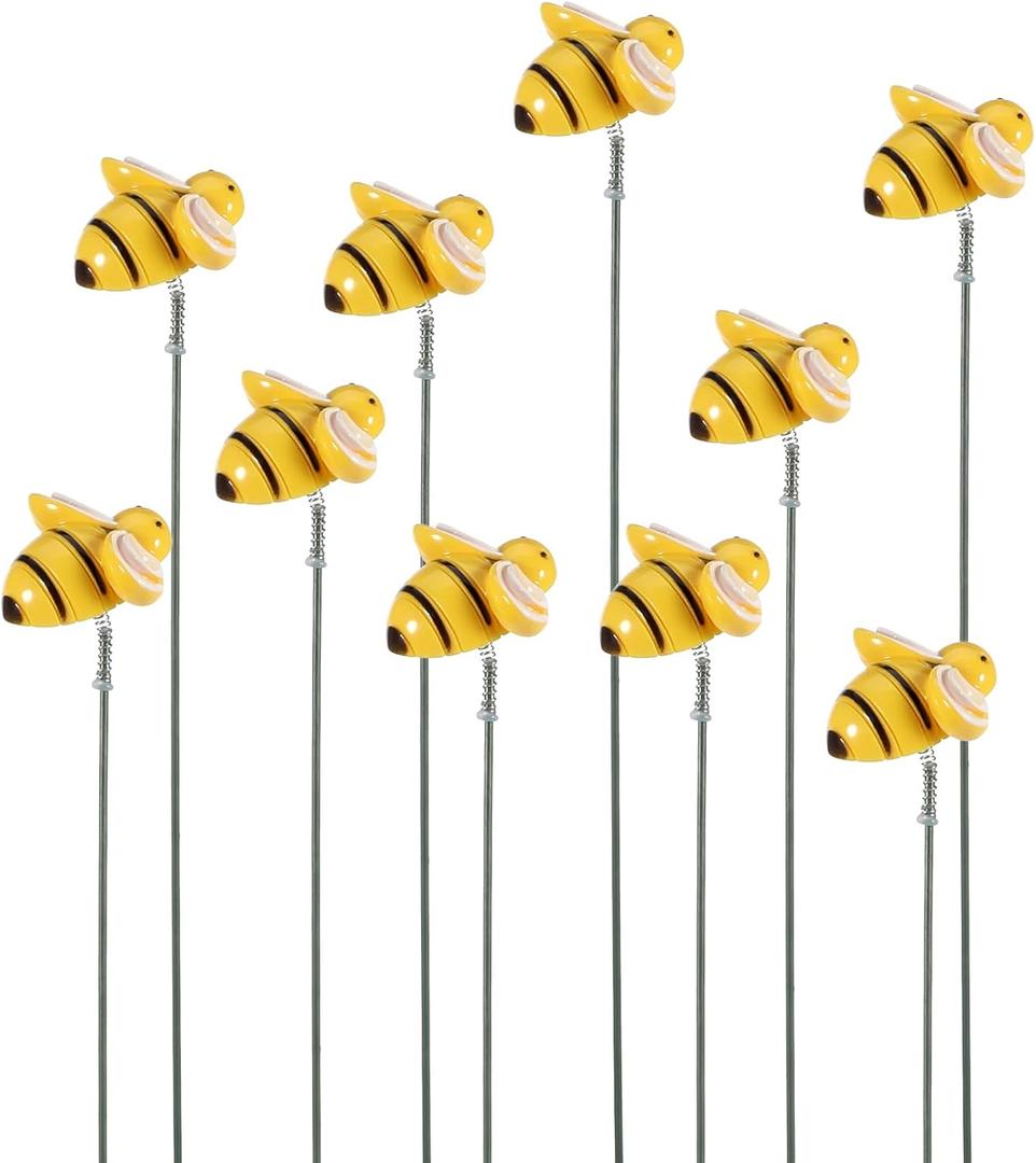 10PCS Bee Garden Stakes Decor Small Bees Yard Decor Metal Garden Stakes Honey Bee Decors Spring Summer Resin Bumble Bees Gardens Stake for Lawn Corridor Plant Pot Pathway Flower Bed