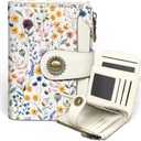 Icycay Floral Flowers Small Wallet Women RFID Blocking Bifold, Credit Card Holder, Zipper Coin Pocket, PU Leather, Compact, Travel, 4 ID Window, 14 Card Slots, Cash Purse, Ladies Woman Female Girls