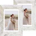 Hongkee 5x7 Picture Frame Set of 2, Made of Real Glass and Distressed White Wooden Frame - Display Pictures 4x6 with Mat or 5x7 Without Mat, 5 by 7 Photo Frame for Wall or Tabletop Display