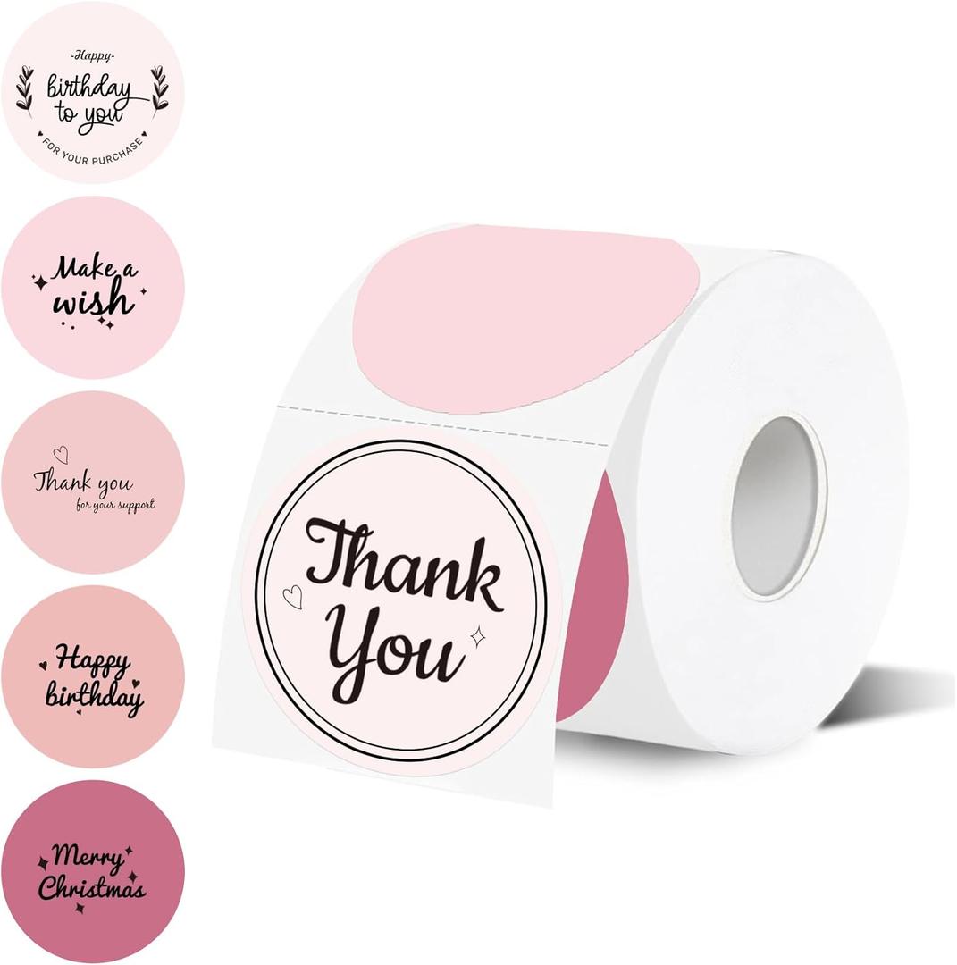 2 inch Round Thermal Label,Pink Circle Thermal Sticker Labels for Business and Home,Direct Thermal Printer Label for DIY Logo Design,Thanks Card,500 Labels/1 Roll