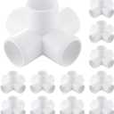 12 Pack 3/4 inch PVC Pipe Fittings, PVC 5-way Fitting Connectors, Used for Building Furniture, Furniture Grade, White