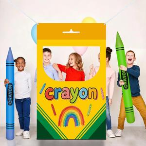 Back to School Photo Booth Props Set - Crayon Box Frame, Giant Crayon Balloons, First Day of School Classroom Decorations and Party Supplies (Crayon-Banner)