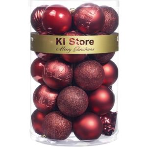 KI Store Burgundy Christmas Balls 34pcs 2.36-Inch Christmas Tree Decoration Ornaments for Xmas Tree Holiday Wreath Garland Decor Ornaments Hooks Included