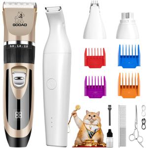 Cat Clippers for Matted Hair - Cordless & Quiet Pet Clippers for Cats with Long Hair, Low Noise Cat Shaver & Nail Grinder Kit for Grooming Small Dogs (Gold)