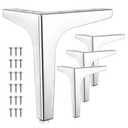4 Pcs 6 Inch Metal Furniture Legs, Modern Style Furniture Sofa Legs Metal Polished Chrome Triangle Feet for Table Cupboard Sofa Couch Chair DIY Replacement Feet - with Rubber Floor Protectors