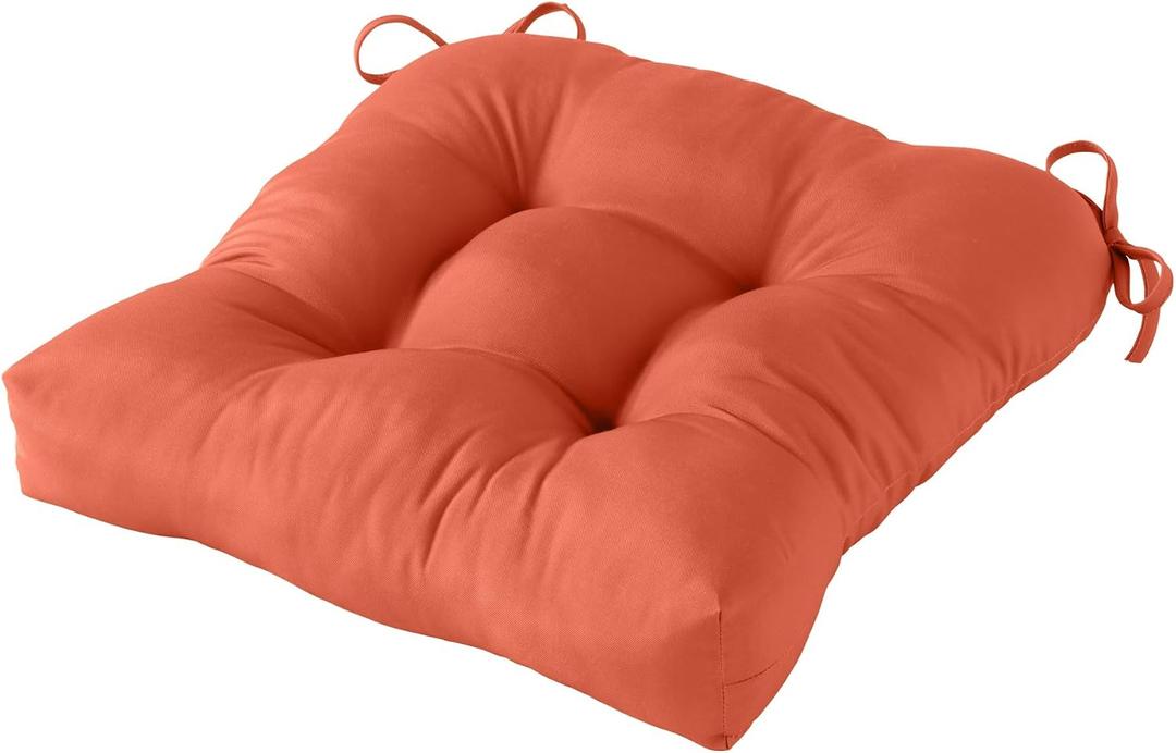 20x20 Square Tufted Outdoor Seat Cushion, Reversible Patio Chair Cushion with Ties, Durable Polyester Fabric, Eco-Friendly Recycled Fill, Weather-Resistant Rust, Single