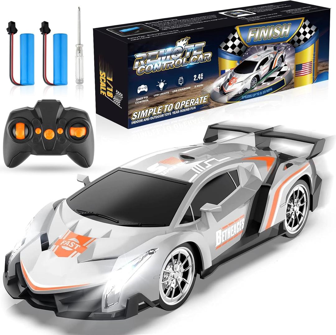 Growsland Remote Control Car RC Cars Xmas Gifts Toys for Kids 1/18 Electric Sport Racing Hobby Rc Crawler Toy Car Model Vehicle for Boys Girls Included Rechargable Batteries (Silver)