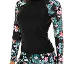 Women's Long Sleeves Rash Guard Athletic Swim Aztec Tankini Sets Swimsuit M