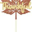 2 x Gyufise 1 Pack Thankful Glitter Cake Topper Happy Thanksgiving Day Cake Decoration for Fall Harvest Party Clear Treat Picks Autumn Party Supplies (Brown)