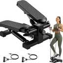 Mini Stair Stepper with Resistance Bands for Exercise at Home, Portable Under Desk Twist Steppers for Office, Workout Equipment for Full Body Workout, 220lb Weight Capacity, LED Display (Black)