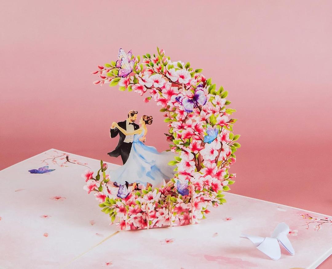 2 x Couple Dancing in the Moon Pop Up Anniversary Cards, 6x8in Wedding Anniversary Card, Valentines Day Card, 3D Romantic Gifts for Her, Him, Husband, Wife, Mom, Dad (Dancing in the Moon).