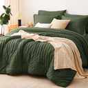 CozyLux King Size Comforter Set Olive Green Seersucker 7 Pieces Bed in a Bag King Comforter Set with Sheets, Luxury Soft Bedding Sets with Down Alternative Comforter, Sheets, Pillowcases & Shams