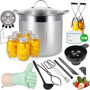 Stainless Steel Canning Pot with Rack and Lid, Large Water Bath Canner, Full Home Canning Supplies Starter Kit (20.5 Quarts, Black)