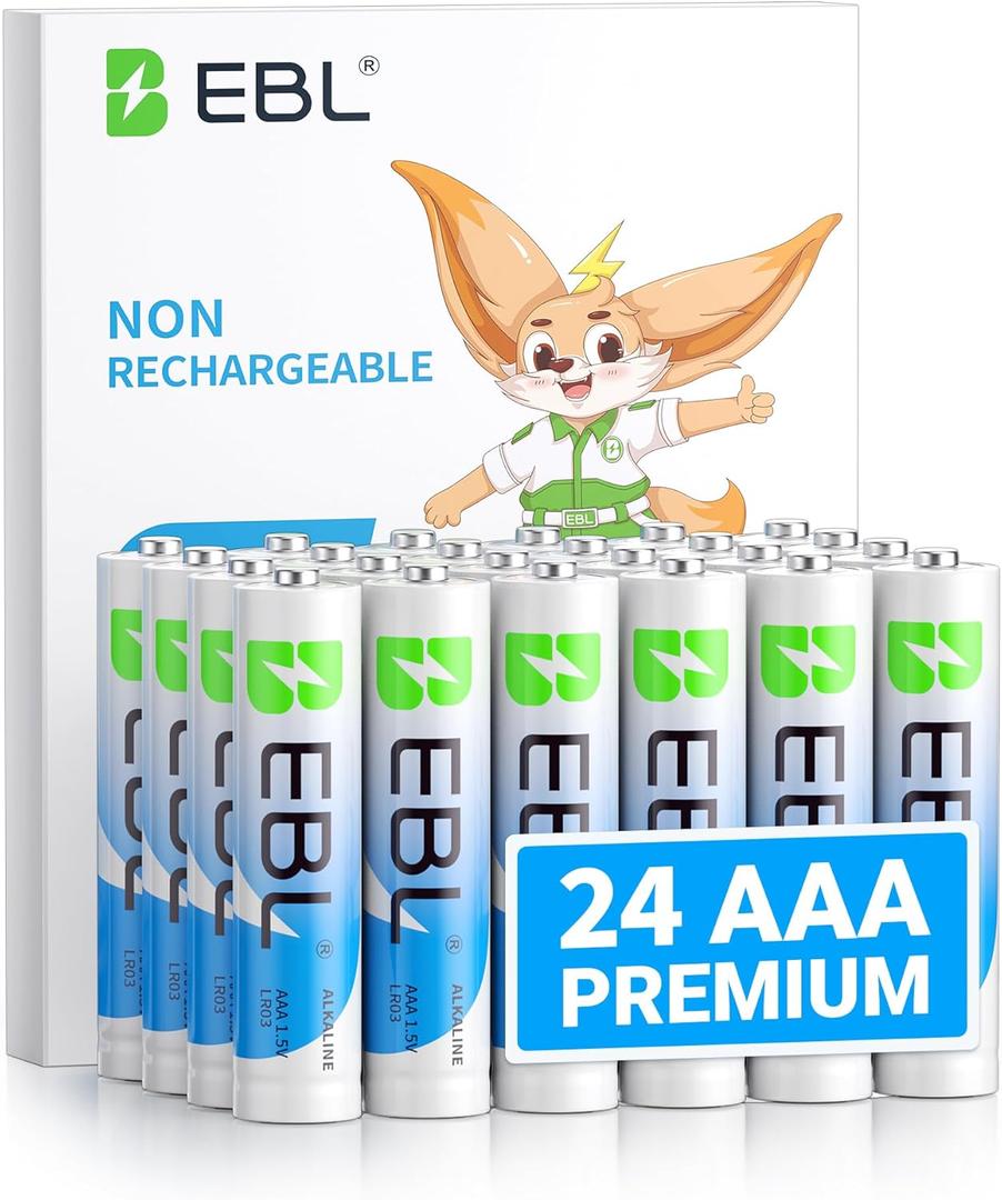 EBL AAA Batteries 24 Pack, 1.5V Alkaline Triple A Batteries, Long-Lasting Alkaline Power for All Your Devices, 12-Year Shelf Life Non-Rechargeable
