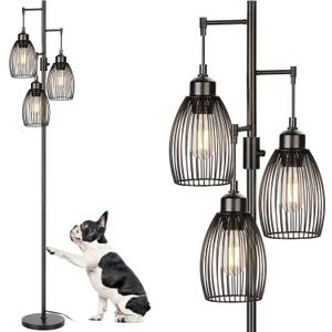 68 Dimmable Floor Lamp, 3 x 800LM LED Edison Bulbs Included, Industrial Floor Lamps for Living Room, Rustic Tall Lamps Standing Lamp for Bedrooms Living Room (Black-Metal Base-68 inches)