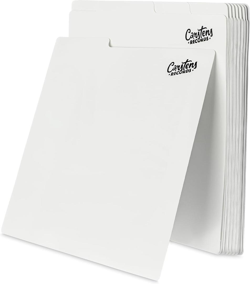 Carstens Records Heavy Duty Vinyl Album Dividers | 12" LP Organizers with Tabs | Pack of 32 White | Made in The USA | Personalizable