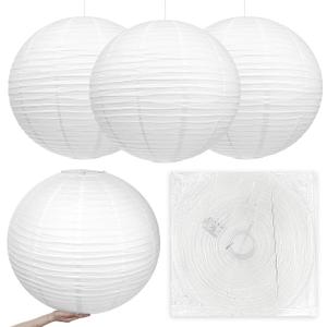 Woanger 4 Pack 30 Inch Large Paper Lantern Shade Jumbo White Japanese Chinese Round Hanging Japanese Paper Lantern Lamp for Home New Year's Eve Valentines Wedding Party Ceiling Decoration