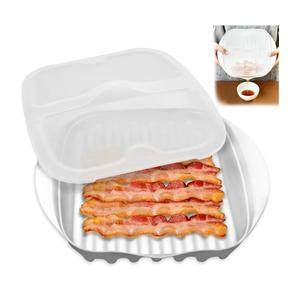 Microwave Bacon Cooker with Cover, Microwave Bacon Tray with Grease Draining Ridges, No-Mess Cooking, Easy to Clean, Dishwasher Safe, Perfect for Breakfast, Sandwiches and Family Meals