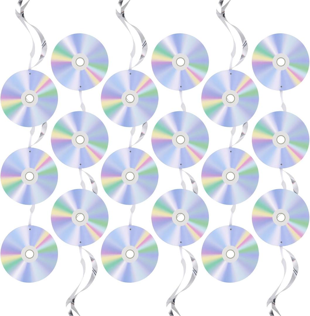 18pcs 90's Party Decorations, Iridescent Retro CD Disc Cutouts Hanging Swirls Y2K Era Music Theme Ceiling Streamers for 1990s 2000s Birthday Party Throwback Supplies