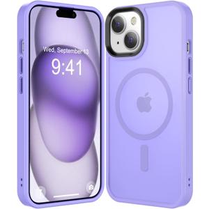 Magnetic for iPhone 15 Case [Compatible with Magsafe & Military-Grade Protection] Slim Protective Translucent Matte iPhone 15 Phone Case 6.1 inch, Light Purple