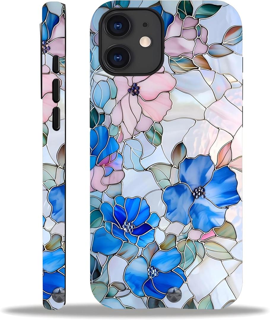 for iPhone 17 Case, Compatible with Wireless Charging, Vintage Cute Autumn Flower Fall Phone Case (Blue Flower, for iPhone 13 Pro)