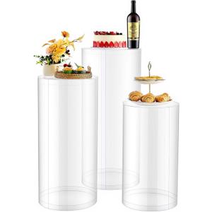 VEVOR Wedding Flower Stand, 3PCS 23.62/29.53/35.43 inch Round Cylinder Plinth, Clear Pedestal Stand with Transparent Acrylic Lid, Cylindrical Pedestal Stands for Wedding, Party, Birthday, Art Decor