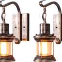 Rustic Wall Light Fixtures, Oil Rubbed Bronze Finish Indoor Vintage Wall Light Industrial Lamp Fixture Glass Shade Farmhouse Metal for Bedroom Living Room(2 Pack)